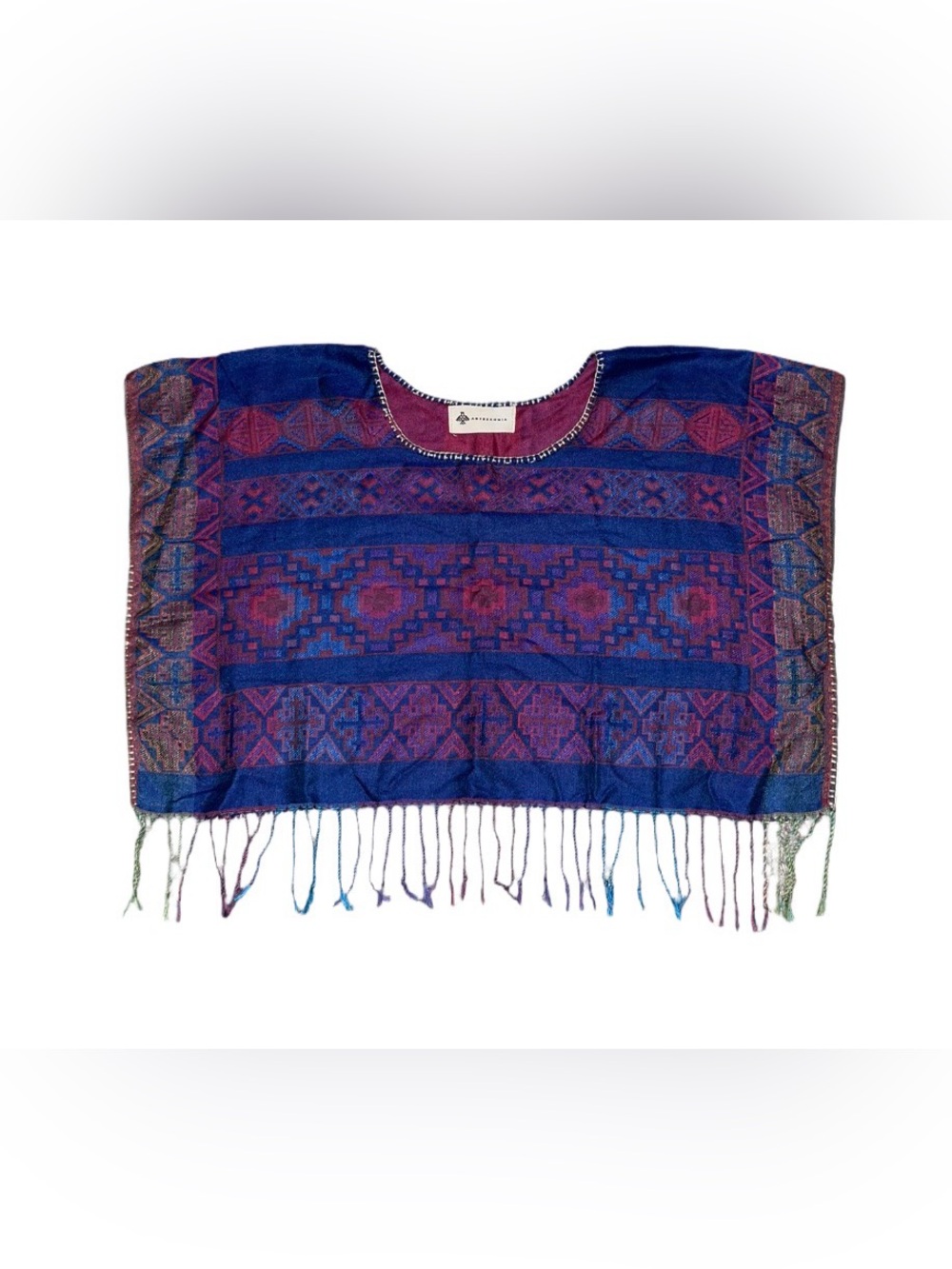 Huipil Style Fringe Top in Blue & Purple